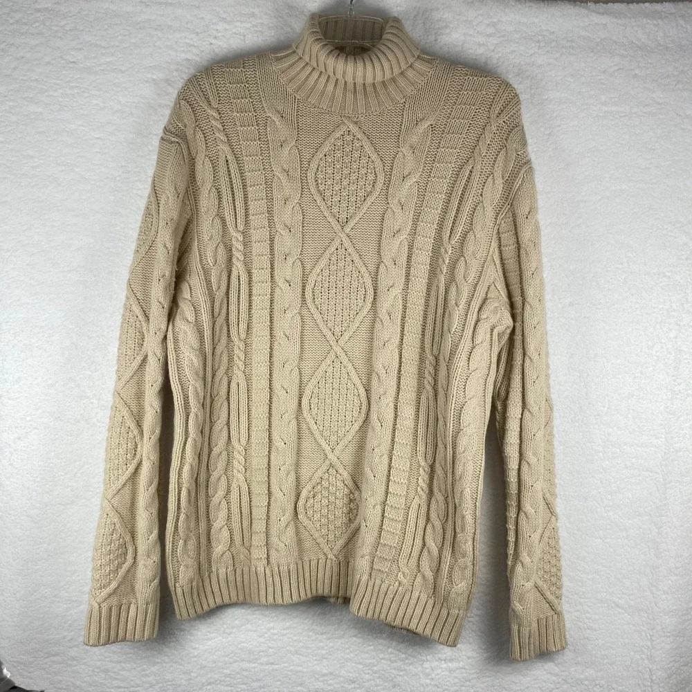 ASOS‎ Men's Beige Cable Knit Turtleneck Sweater 2XL Wool Blend
